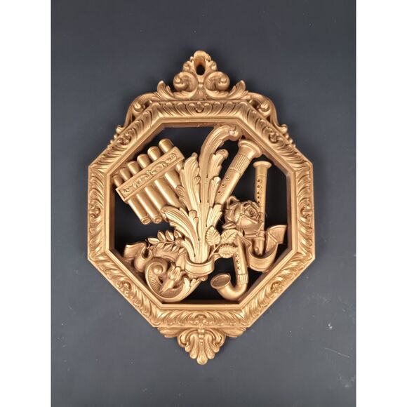 Syroco Wall Hangings Set Of 4 Musical Instruments Wall Decor Wall Art Gold Tone - Picture 6 of 11